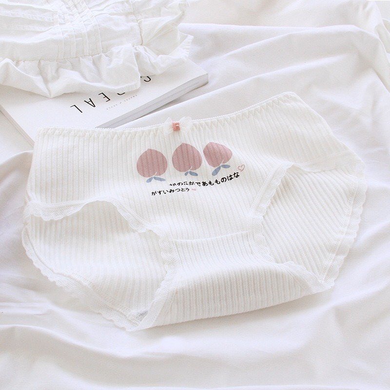 Quần Lót Nữ - Set Cotton gân tăm Hoa đào viền ren DAN STORE MÃ C874