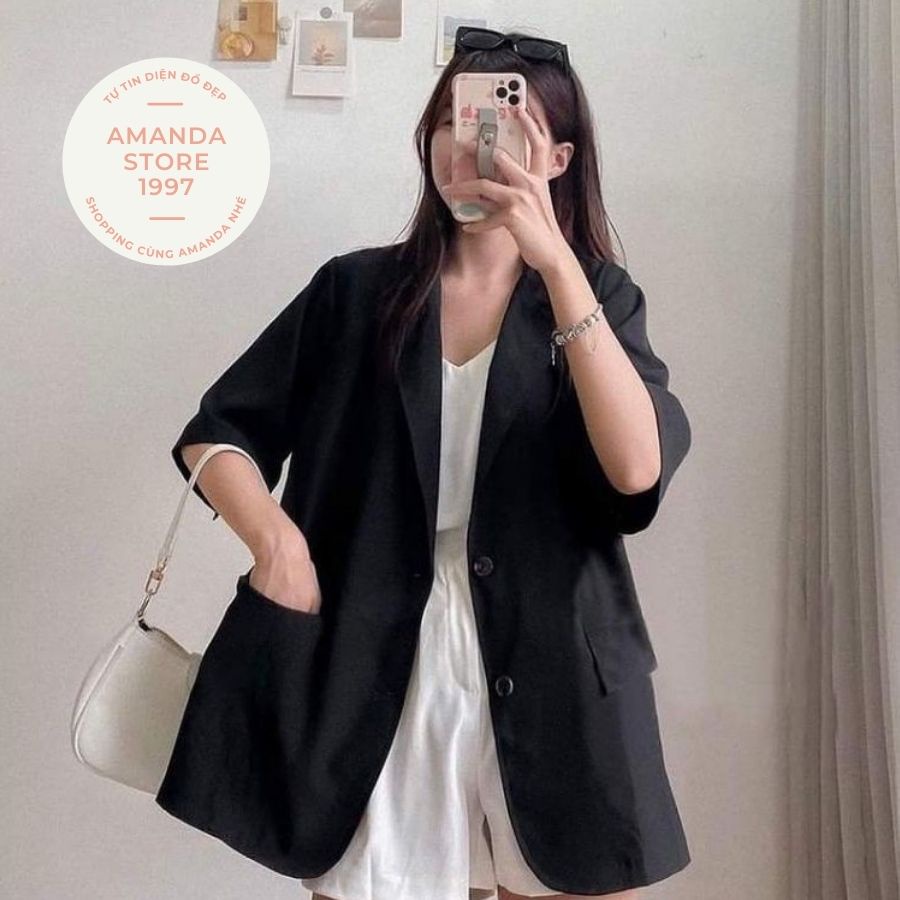 {Amanda}Blazer cộc tay dáng dài, lỡ 6 màu HOTHIT. Blazer ngắn tay trẻ trung mix đồ siêu dễ