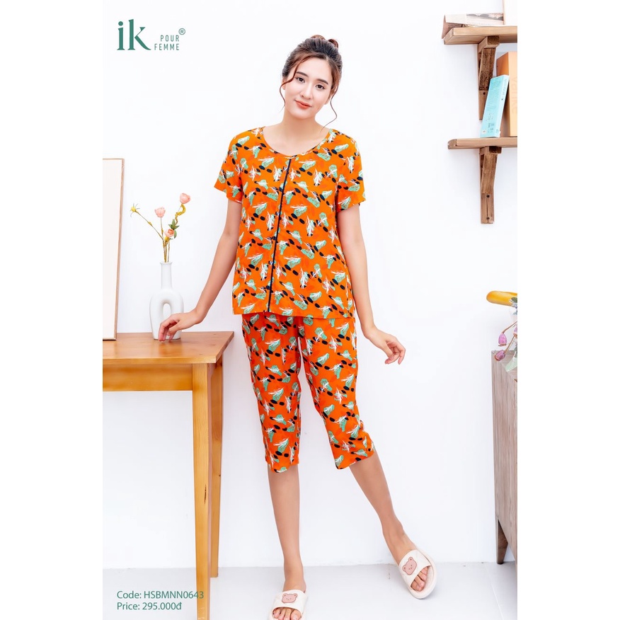 Bộ đồ mặc nhà IK. SET đồ lanh mặc ngủ ở nhà dành cho nữ chất vải mát lạnh mềm mại nhẹ nhàng dáng ngố họa tiết hoa độc lạ