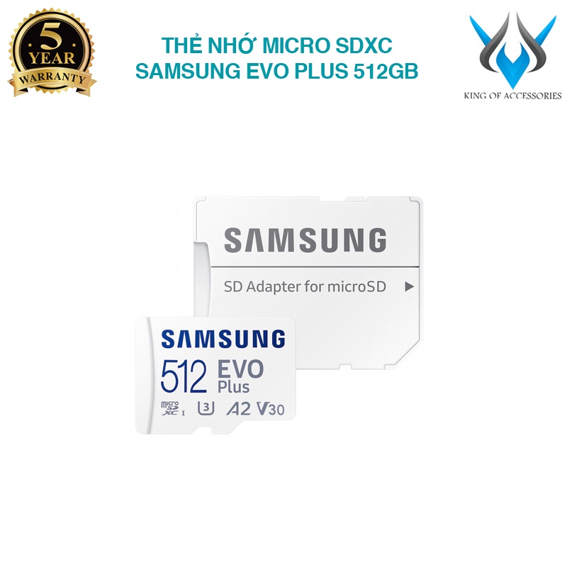 Thẻ nhớ MicroSDXC Samsung Evo Plus 512GB U3 4K R130MB/s W90MB/s kèm Adapter box Hoa new 2022 (trắng)