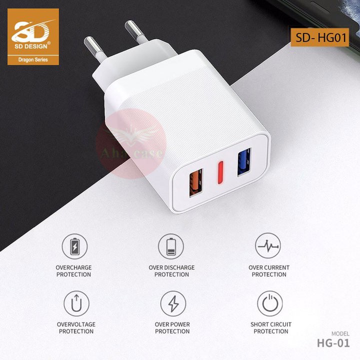 Bộ Củ + cáp sạc SD DESIGN HG 01 sạc nhanh có chân sạc lightning, TypeC, Micro cho mọi điện thoại Iphone, samsung, xiaomi