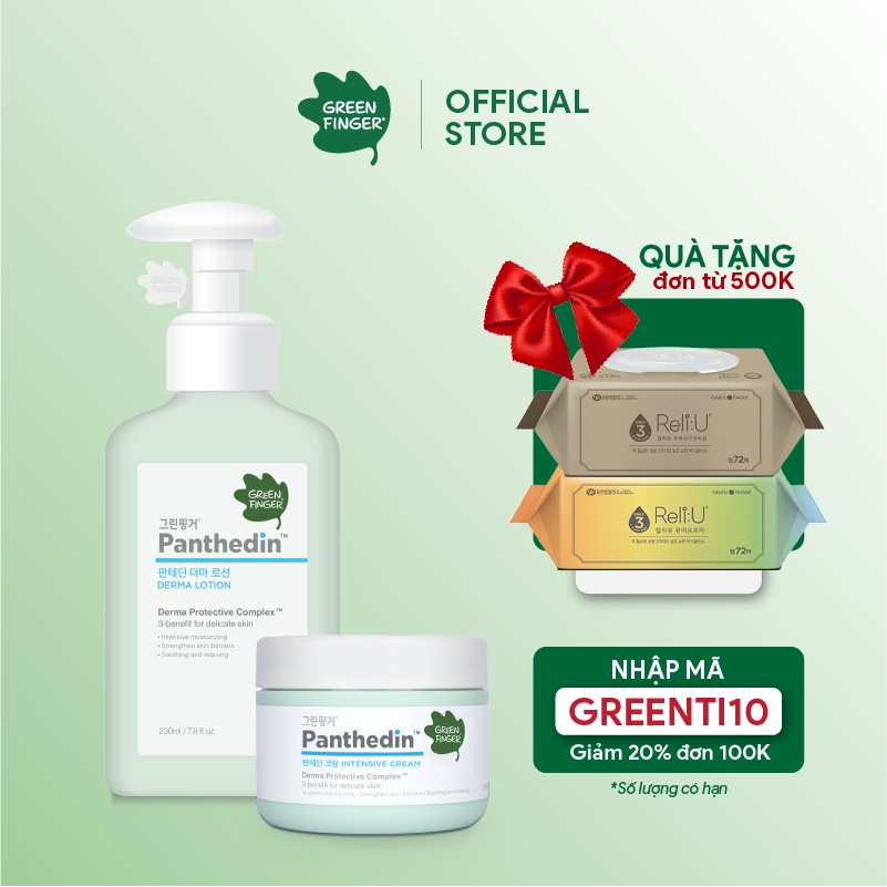 Combo 2 Sữa Dưỡng Ẩm Và Kem Dưỡng Chuyên Sâu Cho Bé Greenfinger Panthedin Derma Lotion + Intensive Cream