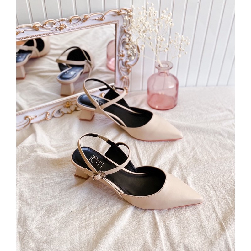 Giày Cao Gót Nữ JOTI Lolita 3269VN5 - Mũi Nhọn Hở Gót Đế Trụ Vuông Cao 4cm Da Mờ - Mang Công Sở Dự Tiệc