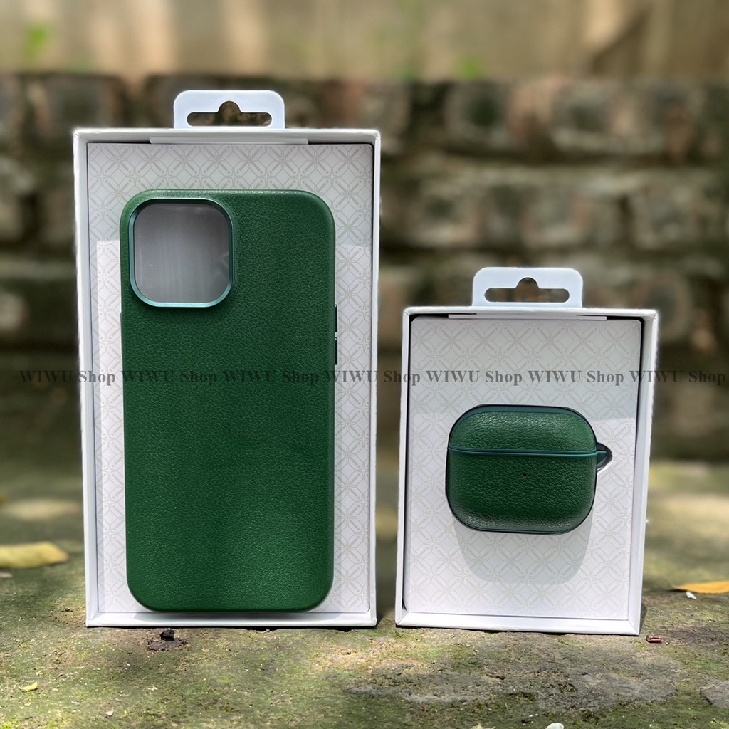 Bao da WIWU CALFSKIN GENIUS LEATHER cho tai nghe không dây  AIRPODS Pro / AIRPODS 3 2021 chính hãng da thật 100% cao cấp