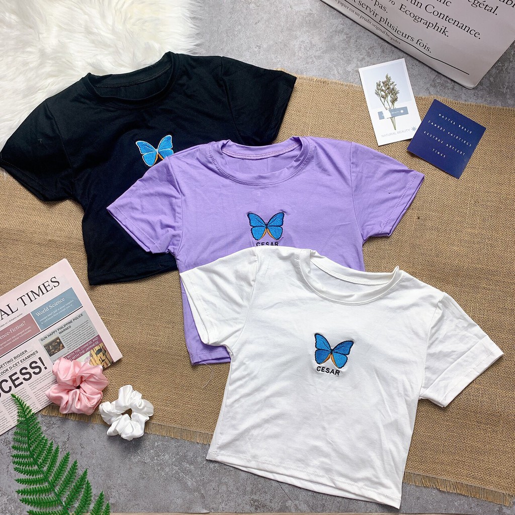 Áo croptop thêu bướm chất thun lạnh thoáng mát - 25 Store
