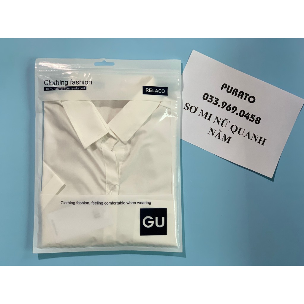 ÁO SƠ MI NỮ GU PURATO HIỀN HỒ NGẮN TAY CÓ TÚI HOTTREND MÀU TRẮNG, XANH NHẠT, XANH BẠC HÀ sơ mi trắng nữ