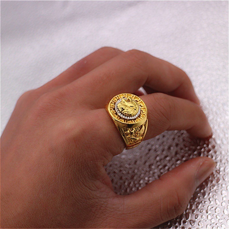 Nhẫn thép không gỉ đầu sư tử phong cách Retro cho nam giới