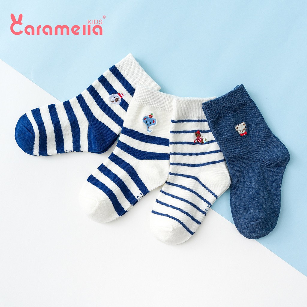 Set tất cho bé CARAMELLA cao cấp, set vớ cho bé 4 đôi thêu thú cưng kèm hộp đựng xinh xắn, mẫu tất trẻ em 561414