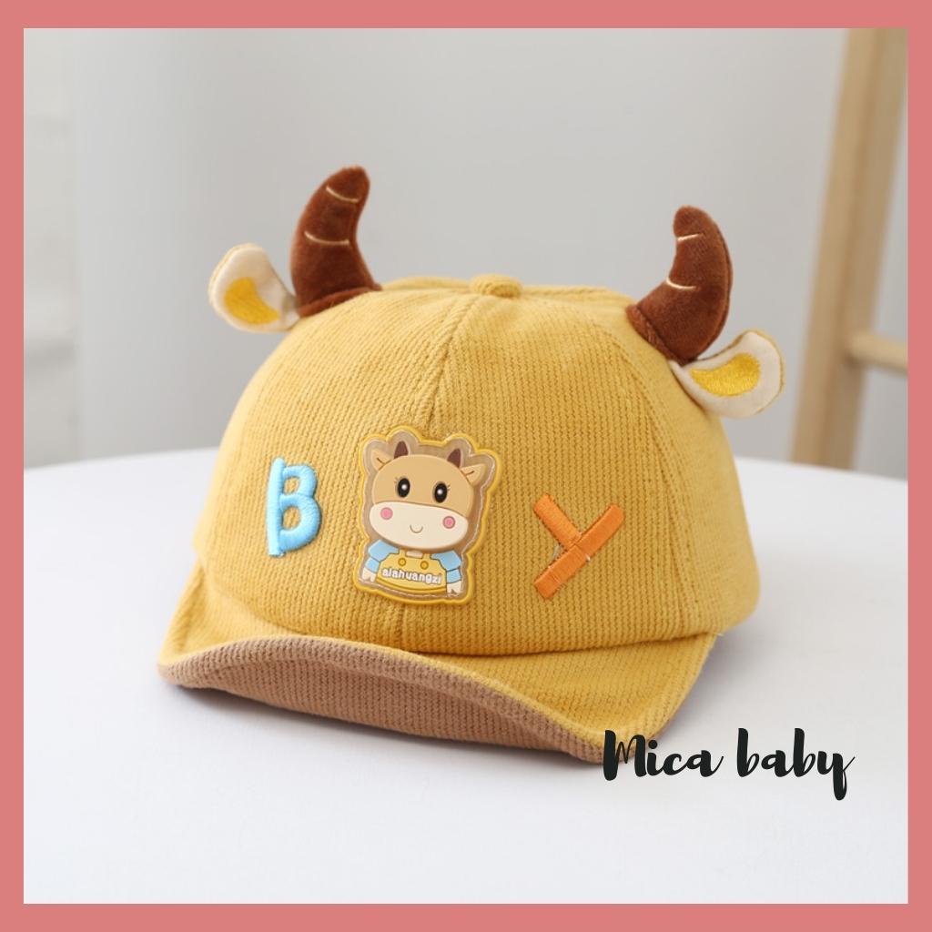 Mũ lưỡi trai mềm họa tiết sừng trâu chữ BY đáng yêu cho bé MH128 Mica Baby