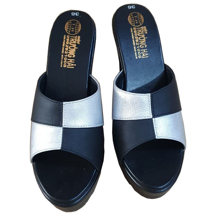 Dép Nữ Cao Gót 10.5cm  Trường Hải Da Bò Mềm Mại gót Vuông Đế Pu Nhẹ DCG270