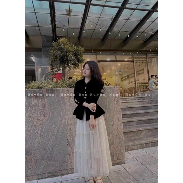 Áo nhung peplum hàng cúc tiểu thư siêu đẹp