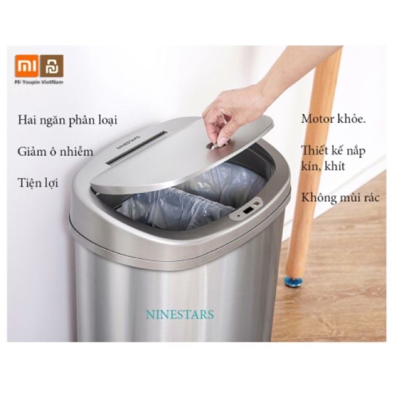 THÙNG RÁC NINESTARS XIAOMI 30/42L CẢM ỨNG ĐÓNG MỞ TỰ ĐỘNG THÔNG MINH HAI NGĂN PHÂN LOẠI RÁC BẢO VỆ MÔI TRƯỜNG