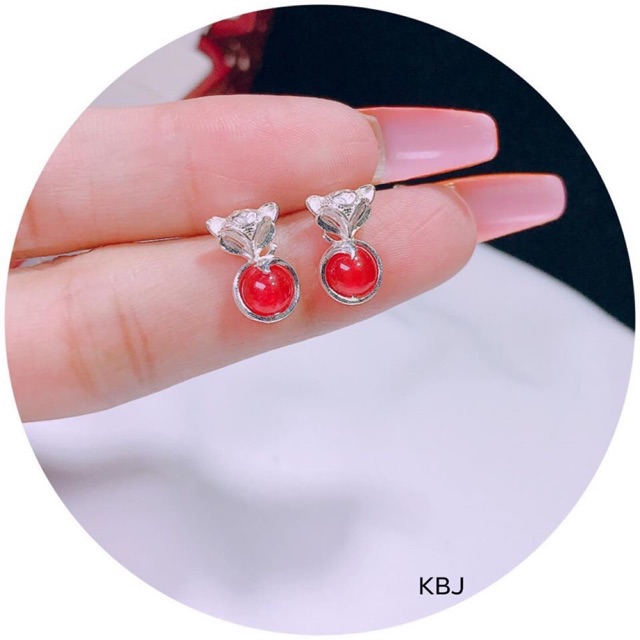 Khuyên tai bạc mặt hồ ly phong thuỷ BT0514