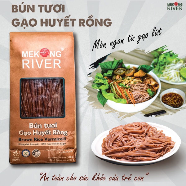 Bún Tươi Gạo Huyết Rồng Mekong River Gói 300G Cính Hãng 100% Màu Tự Nhiên Từ Gạo Huyết Rồng