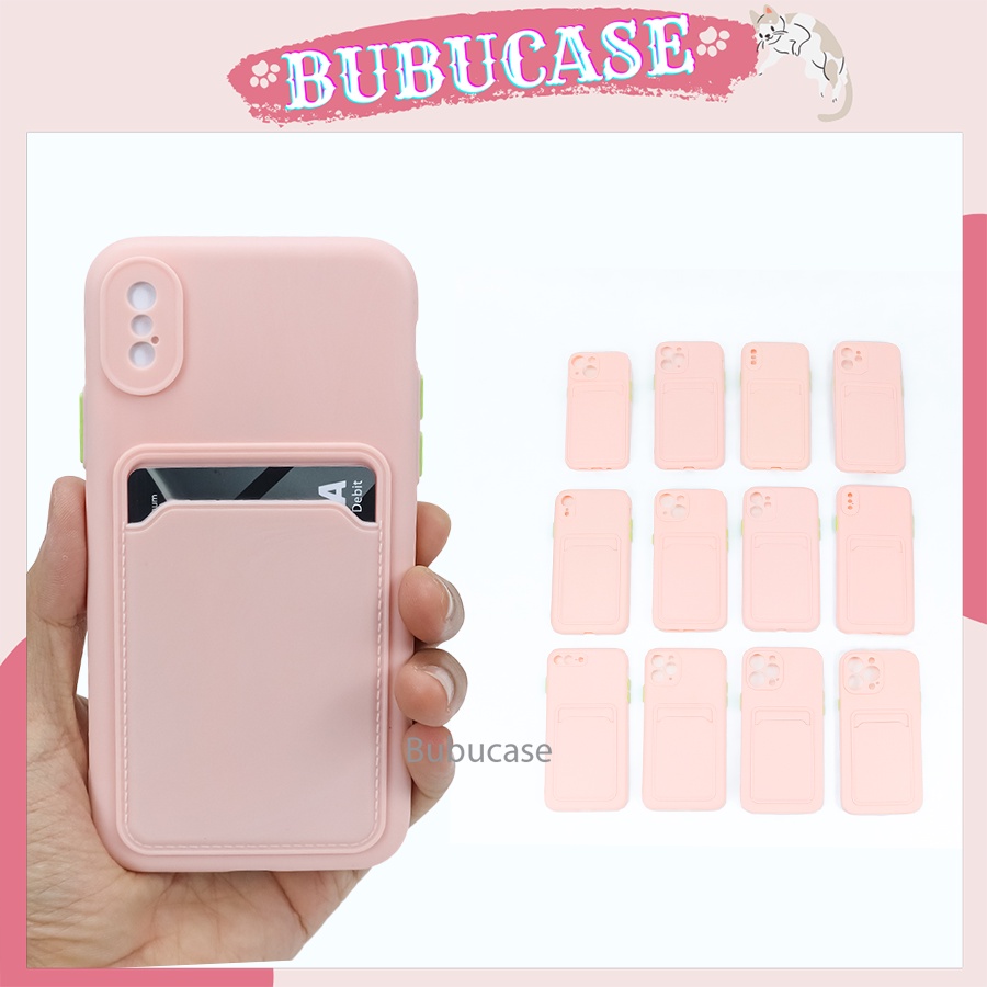 Ốp Dẻo Màu Trơn Kèm Ví Màu Đựng Thẻ Dành Cho IPhone - Full Dòng - Hàng Loại 1