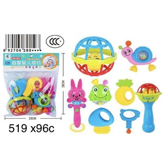 Bộ lục lạc kèm banh nhựa dẻo gặm nướu 8 chi tiết cho bé