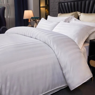 Bộ chăn ga gối cotton trắng sọc T200