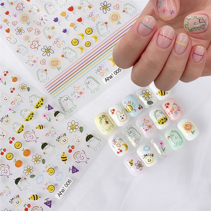 Miếng Dán Trang Trí Móng Tay Hình Khủng Long Hoạt Hình Graffiti Đơn Giản timetunnel