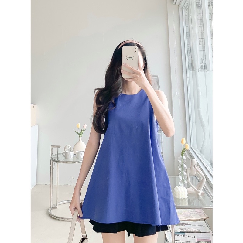 Hình thật Yencloset - Áo sát nách nút bọc sau lưng