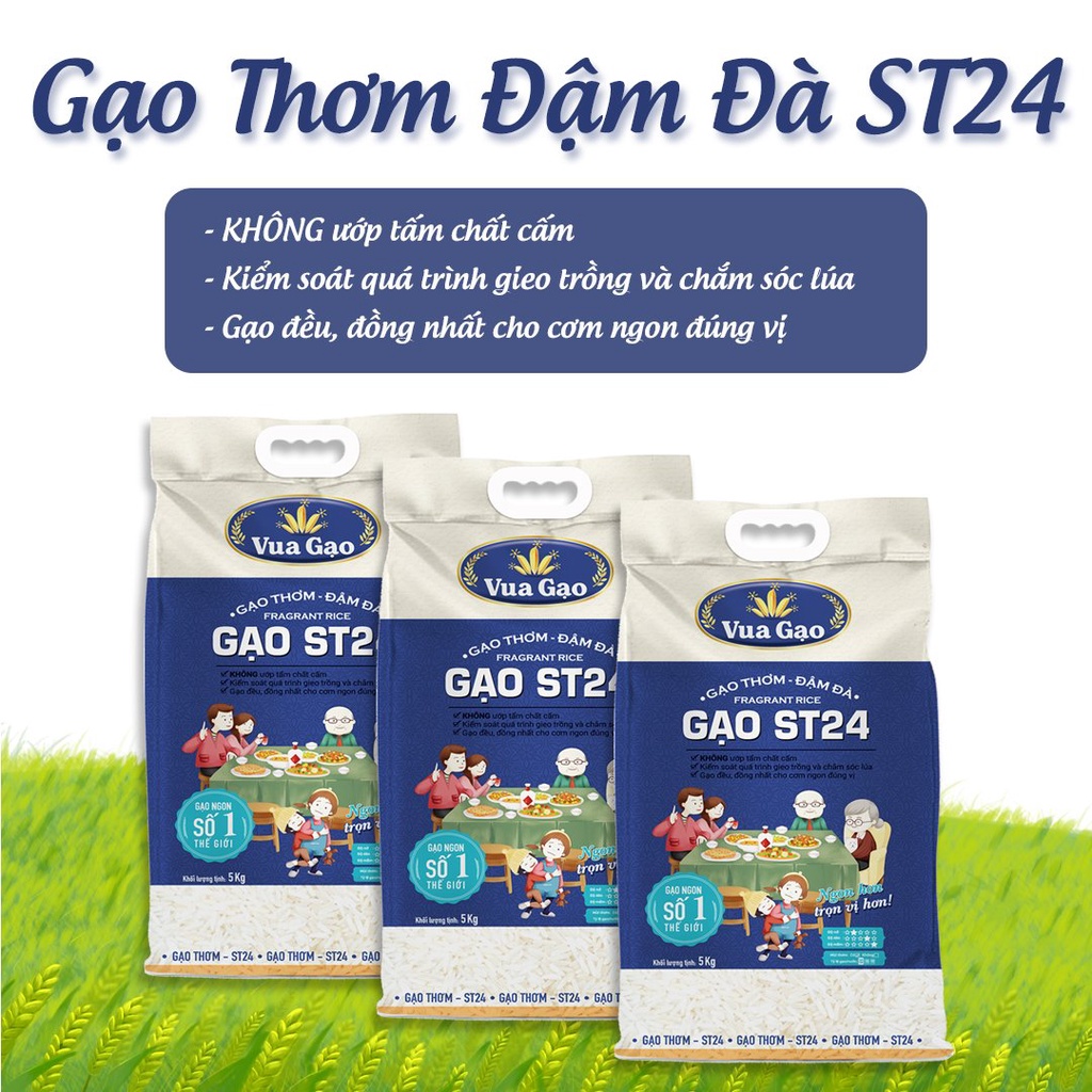 [MUA 3 TẶNG 25K] Combo 3 Túi Gạo ST24 5kg – Chính Hãng Vua Gạo – Gạo Thơm Ngon, Dẻo Nhiều, Vị Ngọt Hậu – Top 1 TG 2017