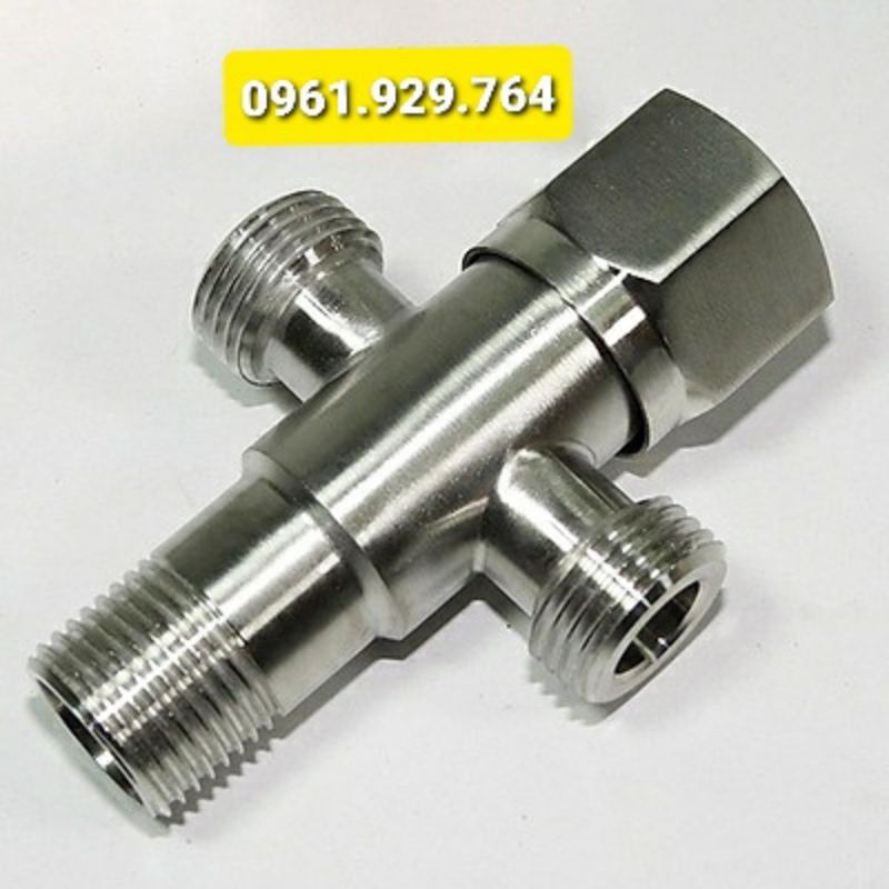 Van T chia nước giảm áp và khóa 2 đường nước  Inox 304