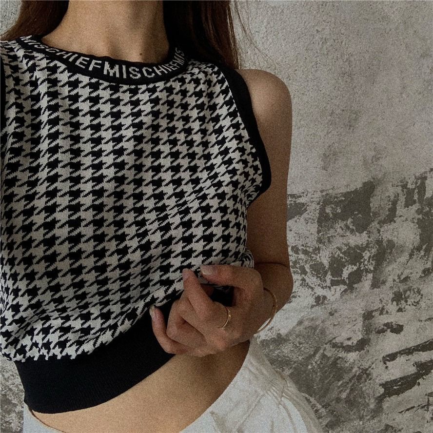 Áo Vest Họa Tiết Houndstooth Hàn Quốc 185245 Áo Không Tay Kiểu Dáng Preppy Theo Phong Cách Retro
