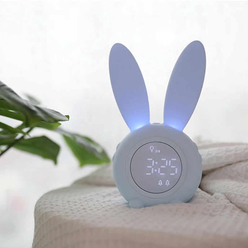 Đèn ngủ hẹn giờ tích hợp đồng hồ báo thức hình chú thỏ đáng yêu tiện lợi
