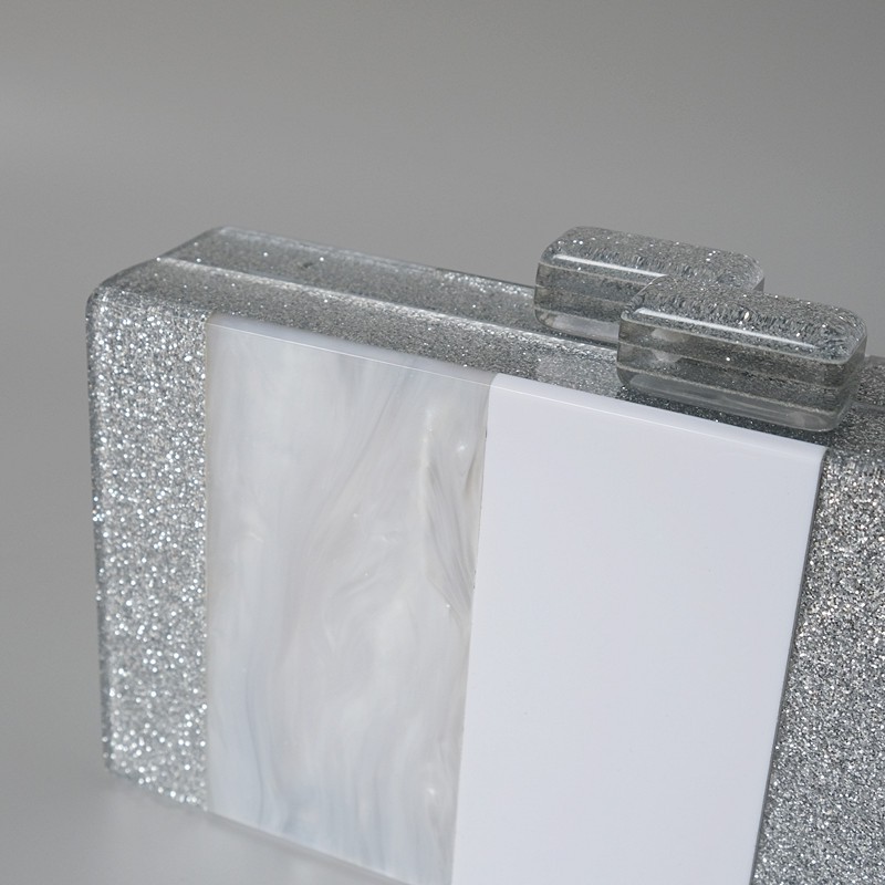 Túi Xách Tay Acrylic Họa Tiết Sọc Màu Bạc/Trắng Thời Trang Xu Hướng Mới Cho Nữ