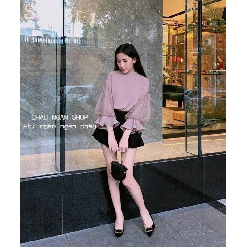 ÁO KIỂU 3 MÀU PHỐI LƯỚI TAY XOÈ