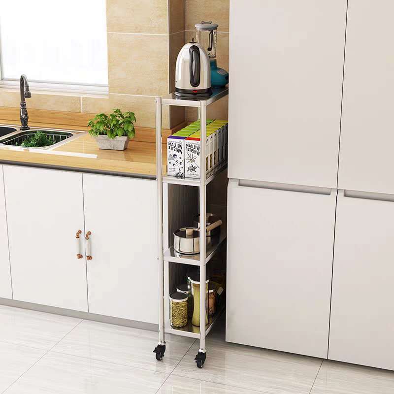Giá để đồ bằng thép không gỉ trong nhà bếp có thể di chuyển được tủ lạnh ở tầng khe hở nhiều lớp bánh xe <