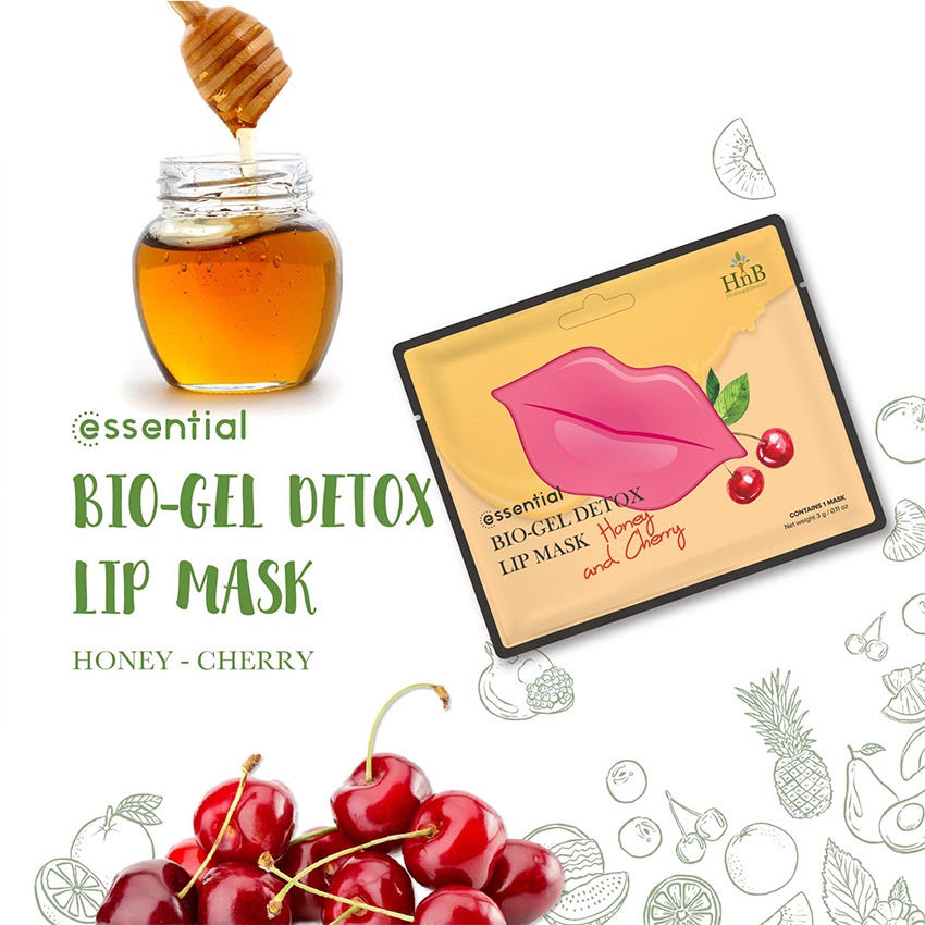 Mặt nạ môi tinh chất cherry mật ong dưỡng môi cấp ẩm làm hồng chống nẻ HNB Bio Gel Detox Lip Sleeping Mask 5g