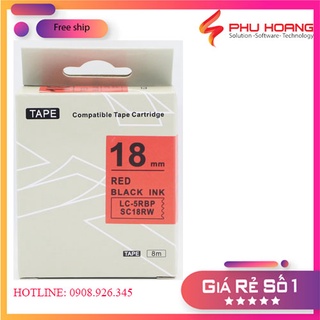 Băng mực in nhãn SC18RW/LC-5RBP sử dụng cho máy in Tepra và Espon chữ đen nền đỏ khổ rộng 18mm