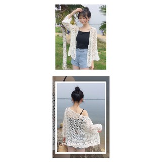 Áo khoác Kimono phối ren hoa thiết kế thanh lịch cho phái nữ