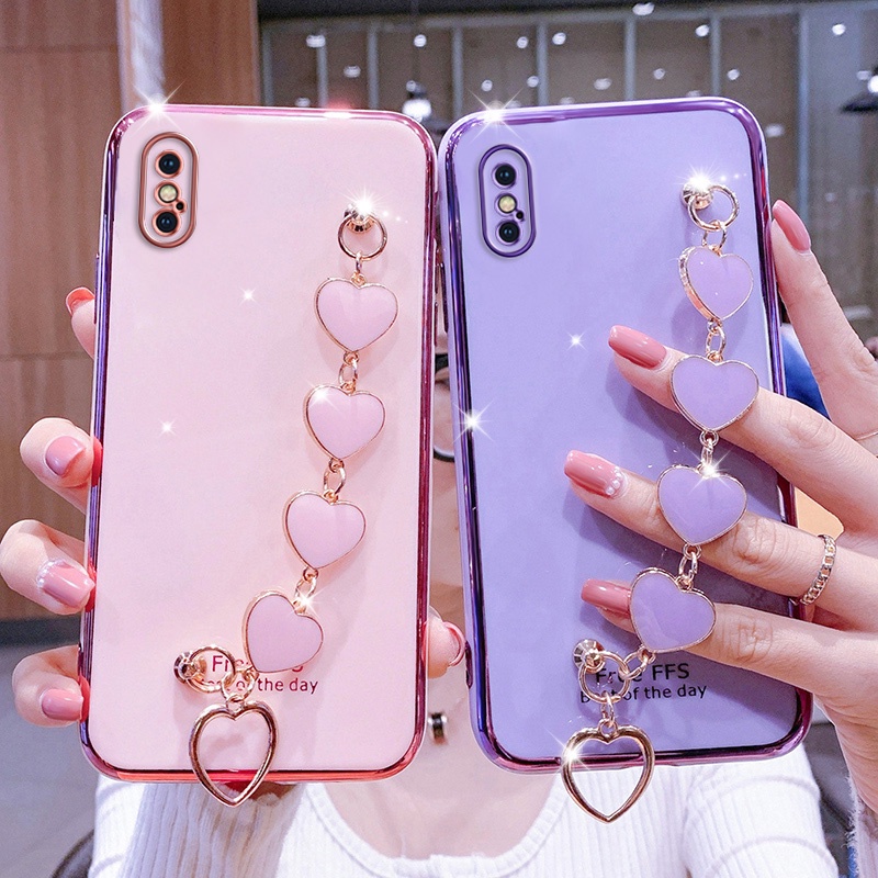 Ốp Điện Thoại Kết Cấu Sang Trọng Có Vòng Tay Trái Tim Cho iPhone 11 12 13 Pro Max 7 Plus 6 Plus 7 8 6S Plus X XS XR Max