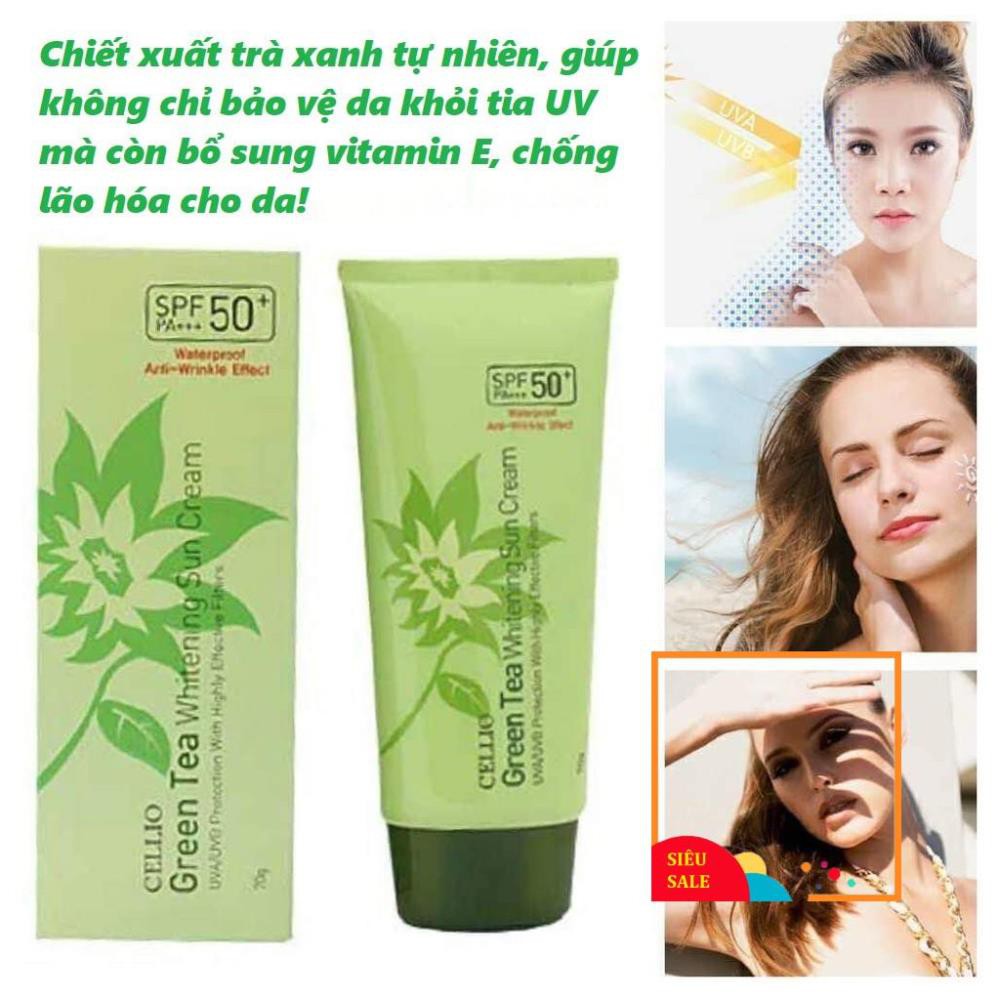 Kem chống nắng trà xanh Cellio Green Tea Whitening Sun Cream SPF 50+