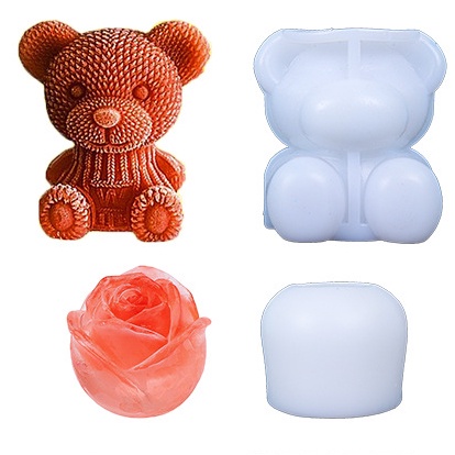 Khay Làm Đá,Khuôn Làm Đá Silicon Hình Gấu, Hoa Hồng 3D Xinh Xắn