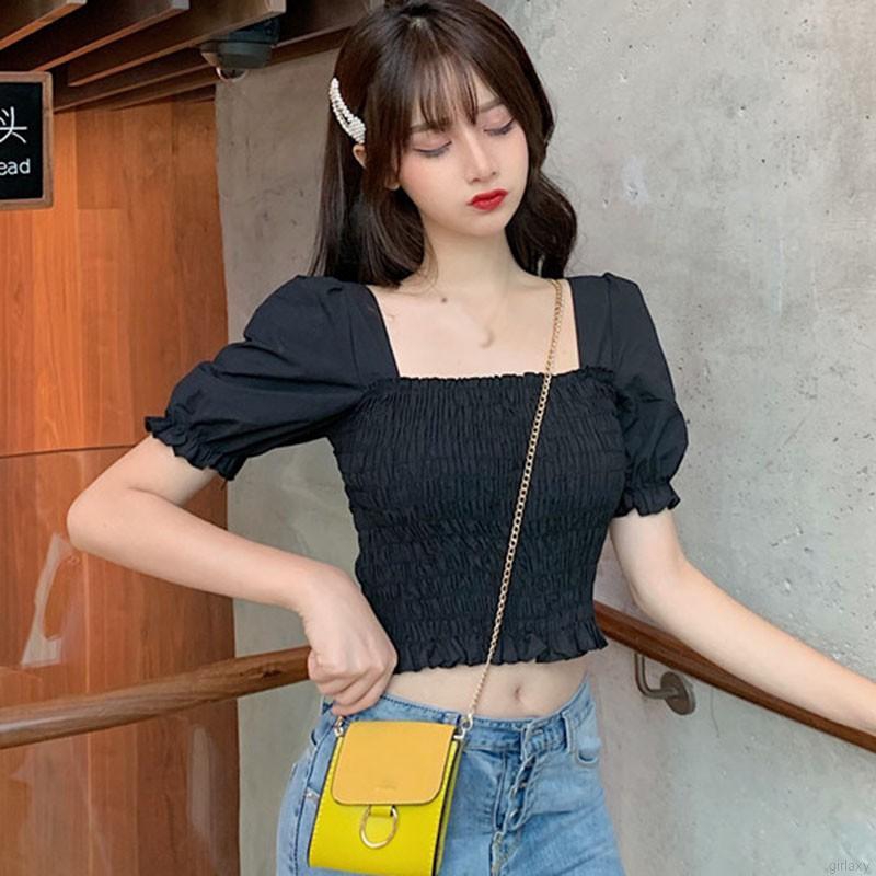 Áo Kiểu Tay Ngắn Cổ Vuông Thời Trang Hàn Quốc Xinh Xắn Dành Cho Nữ