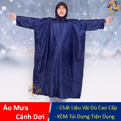 Áo Mưa Cánh Dơi (Xẻ Tà) Vải Dù Cao Cấp Loại Lớn 1m4 - Che Kín 2 Người Mùa Mưa - LICLAC