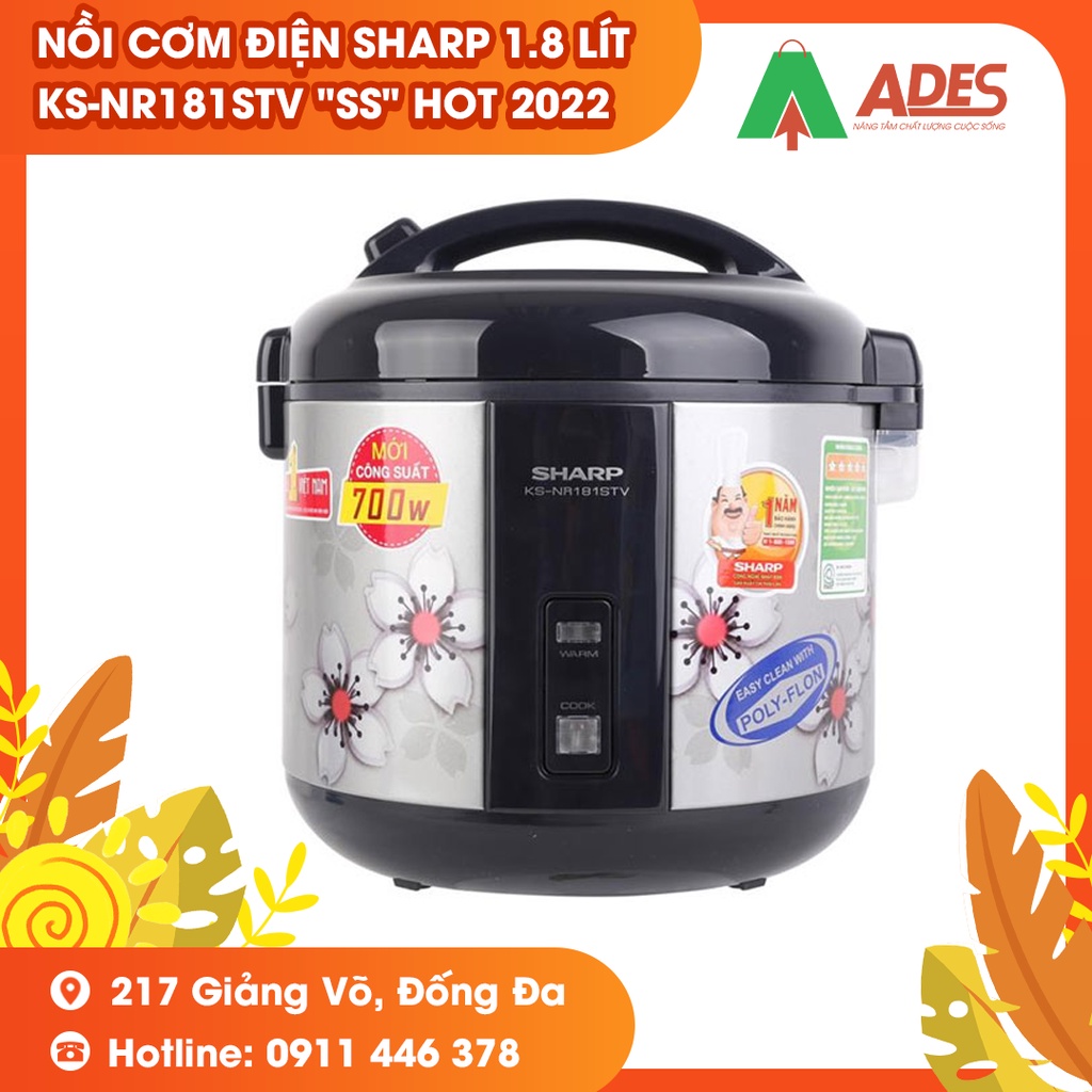 Nồi cơm điện Sharp 1.8 lít KS-NR181STV &quot;SS&quot; - NEW HOT 2022 - Bảo hành Chính hãng 12 Tháng