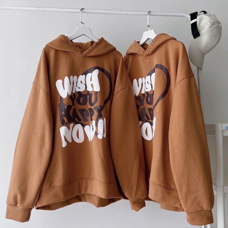Áo khoác hoodie unisex form rộng nón 2 lớp WISH NOW, vải nỉ ngoại dày dặn &lt;65kg