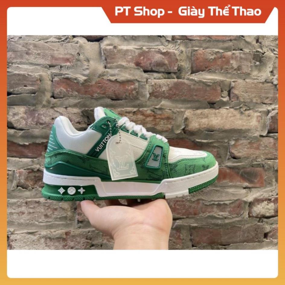 Giầy LV các nầy đen xanh lá đỏ hồng full phụ kiện, Giầy LV Sneaker nam nữ