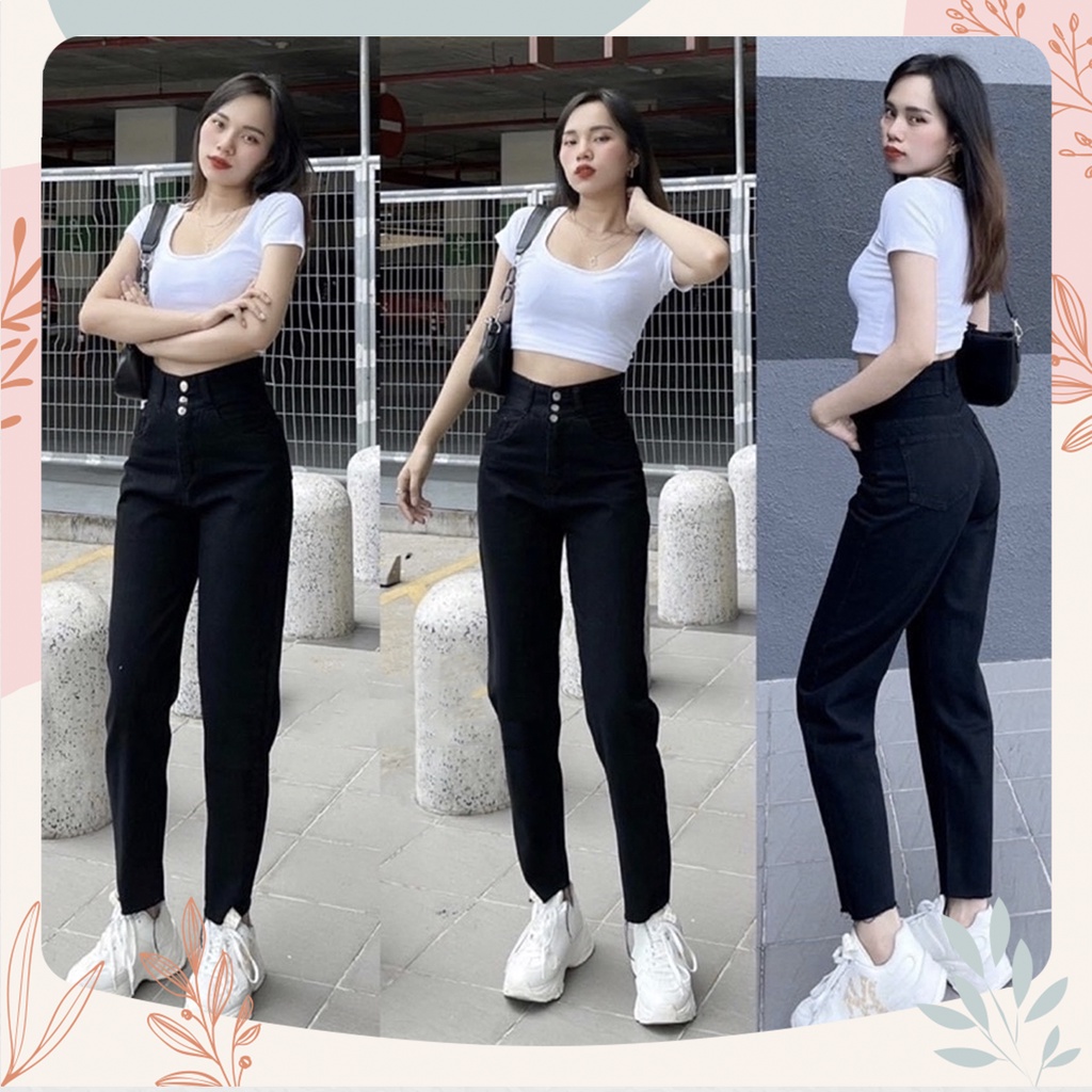 [Bigsize 54-88kg] Quần Baggy 3 Nút Đen Tuyền, Lưng Siêu Cao, Không Giãn