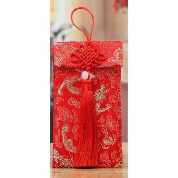 [10 CÁI] Bao lì xì vải gấm xịn sò thêu rồng phượng - dây treo hồ lô