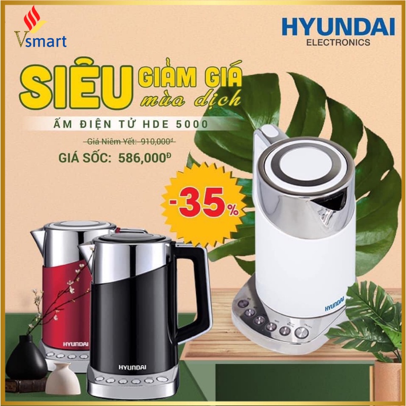 Ấm siêu tốc HDE5000W, bình đun siêu tốc 1.7L, ấm đun siêu tốc chính hãng Hyundai - Bảo Hành 12 Tháng