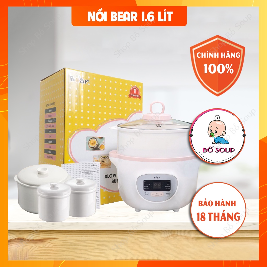 Nồi nấu cháo chậm cho bé Bear 1,6L phiên bản Quốc Tế bảo hành 18 tháng Shop Bố Soup