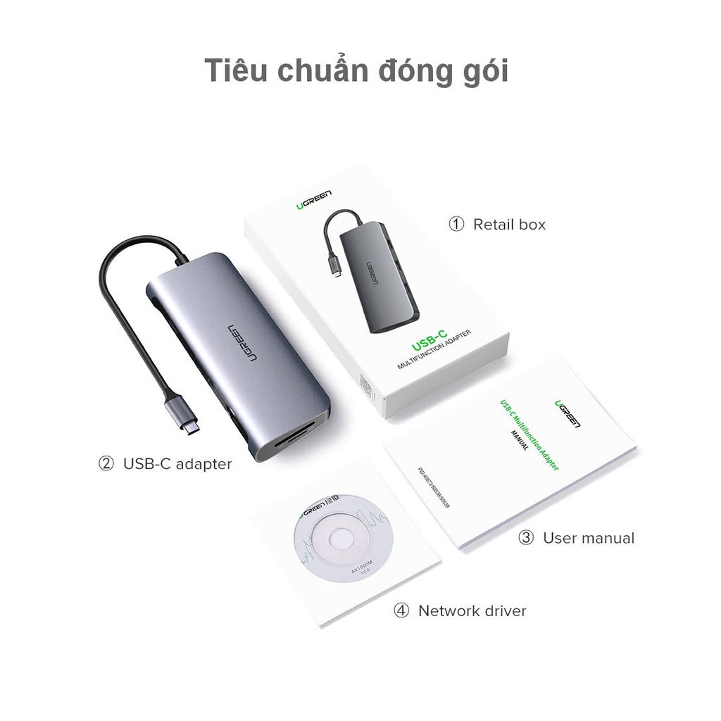 Bộ chuyển đổi đa năng UGREEN CM121 CM212 cho MacBook, Dell XPS 13, và thiết bị máy tính điện thoại hỗ trợ USB type C