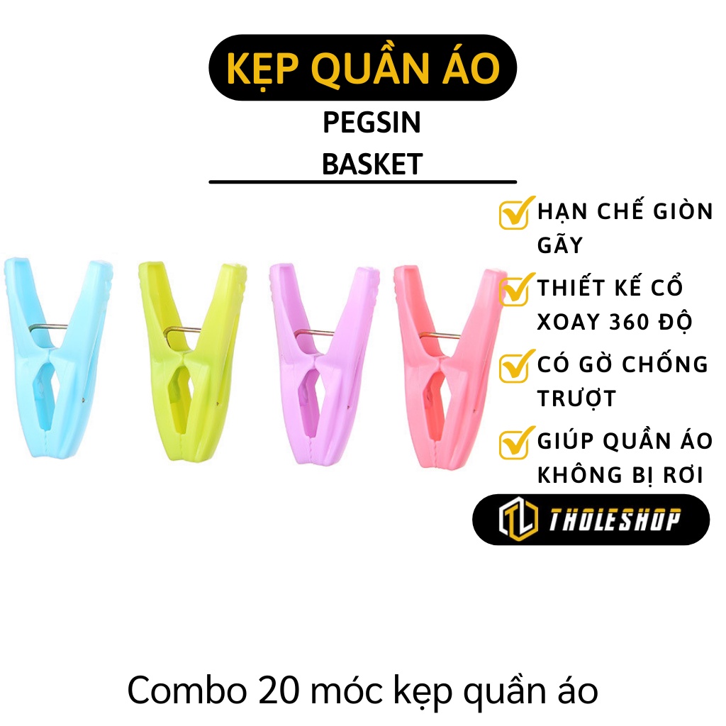 Kẹp Quần Áo - Combo 20 Kẹp Nhựa Phơi Quần Áo Tiện Lợi, Chống Trượt, Xoay 360 Độ 5117