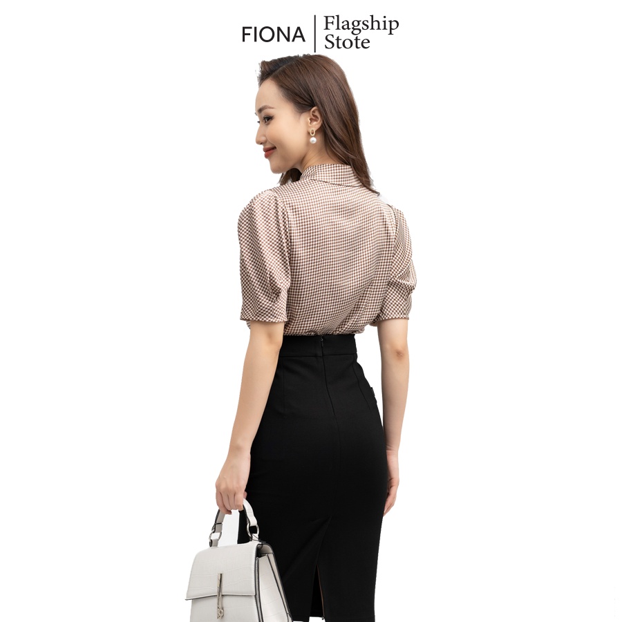 Áo sơ mi nữ FIONA dáng suông tay bồng áo sơ mi công sở thiết kế tay ngắn cổ đức nẹp áo dập nhăn trang trí F552172
