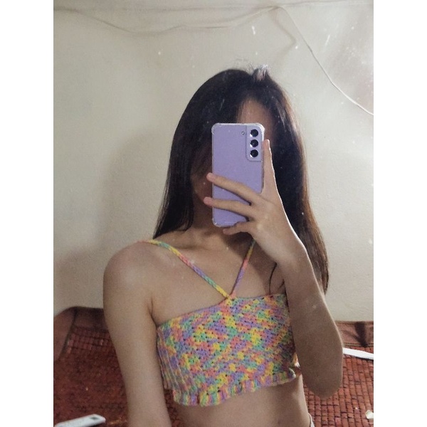 Áo len móc croptop crochet handmade màu Candy Crush siêu cute quyến rũ sexy mặc được nhiều kiểu hình thật