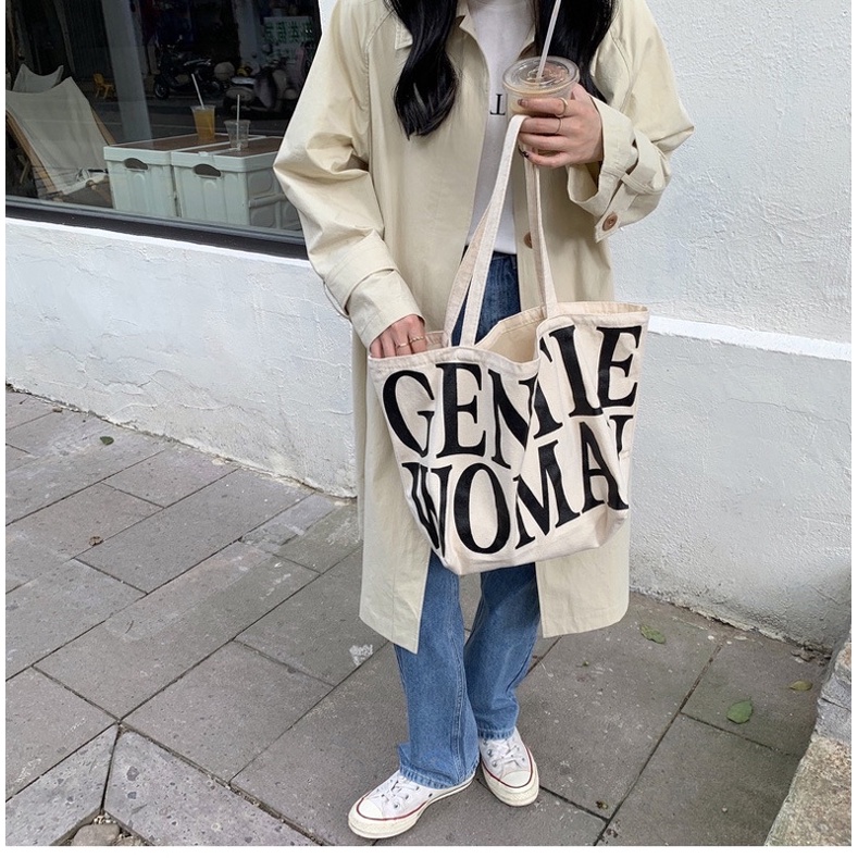 Túi tote in chữ gentle woman thời trang vừa lap